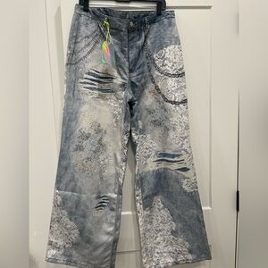 Wide Leg Flare Jeans in Distressed Blue Wash